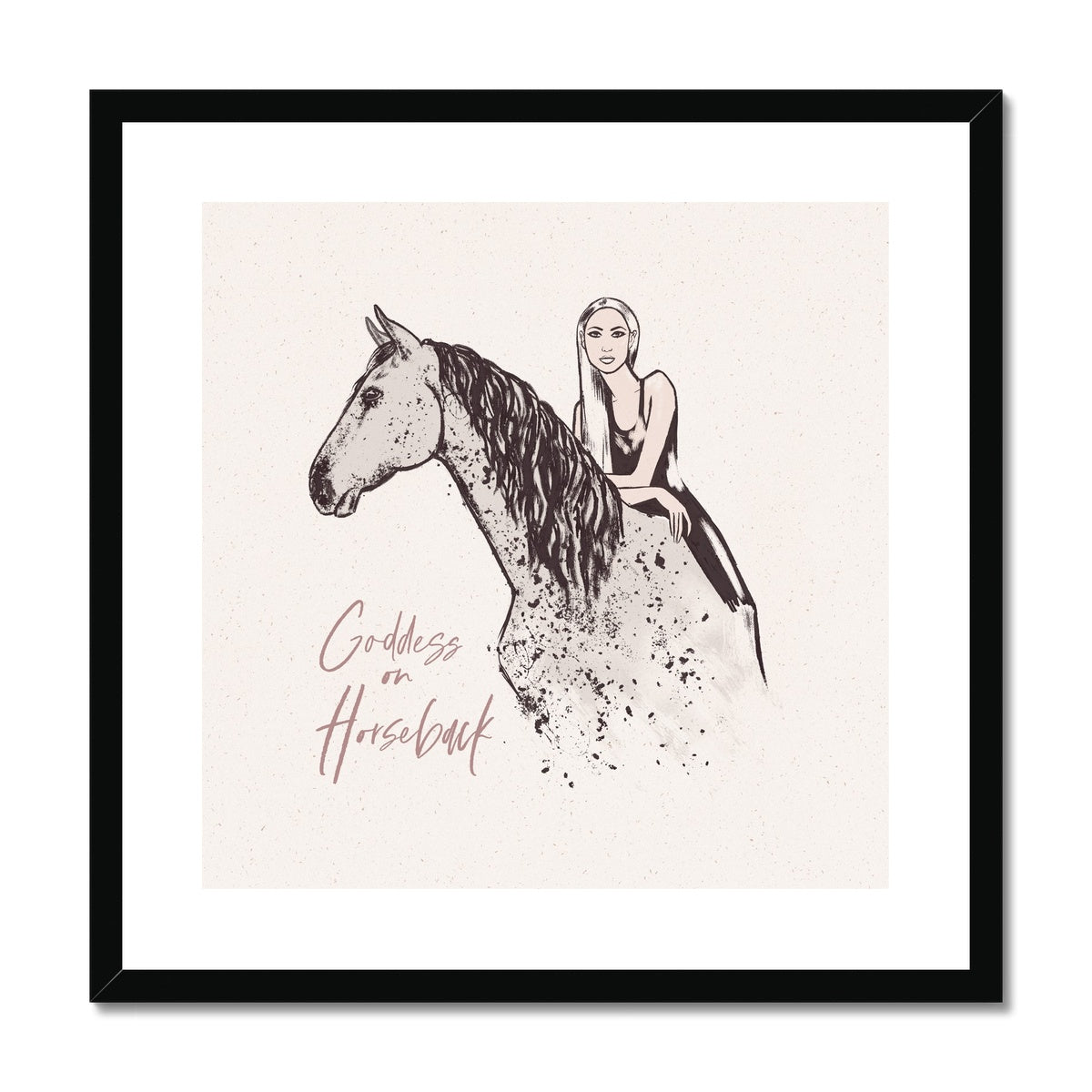 goddess on horseback portrait print with black frame