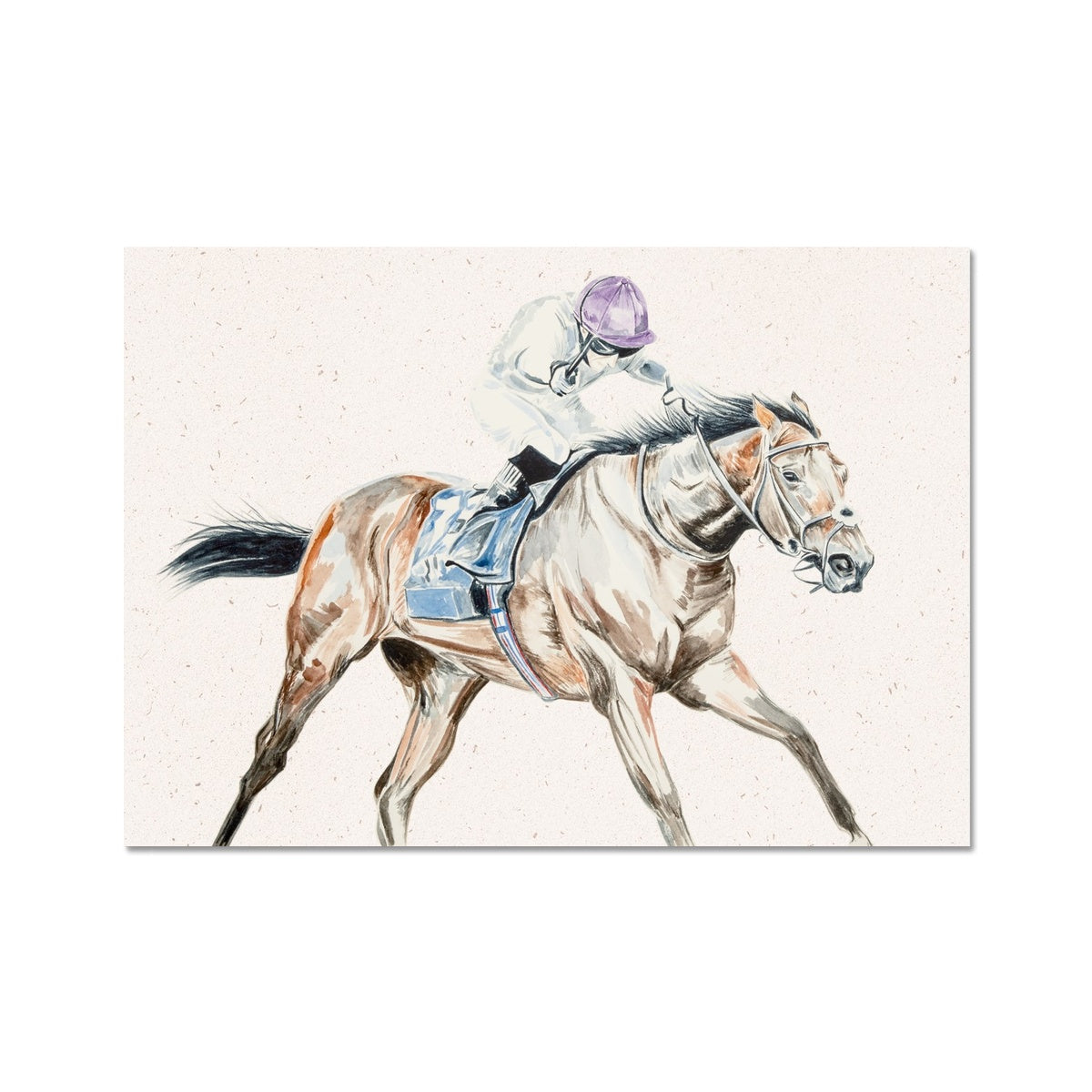 Racehorse in race with jockey watercolour painting print 