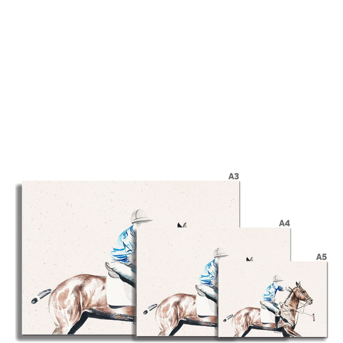 3 different sizes of polo pony print watercolour 