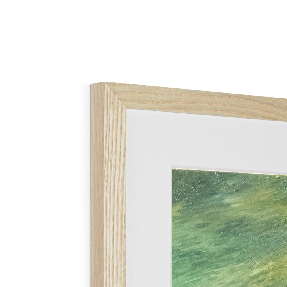 corner of Grey horse on green background with wood look frame