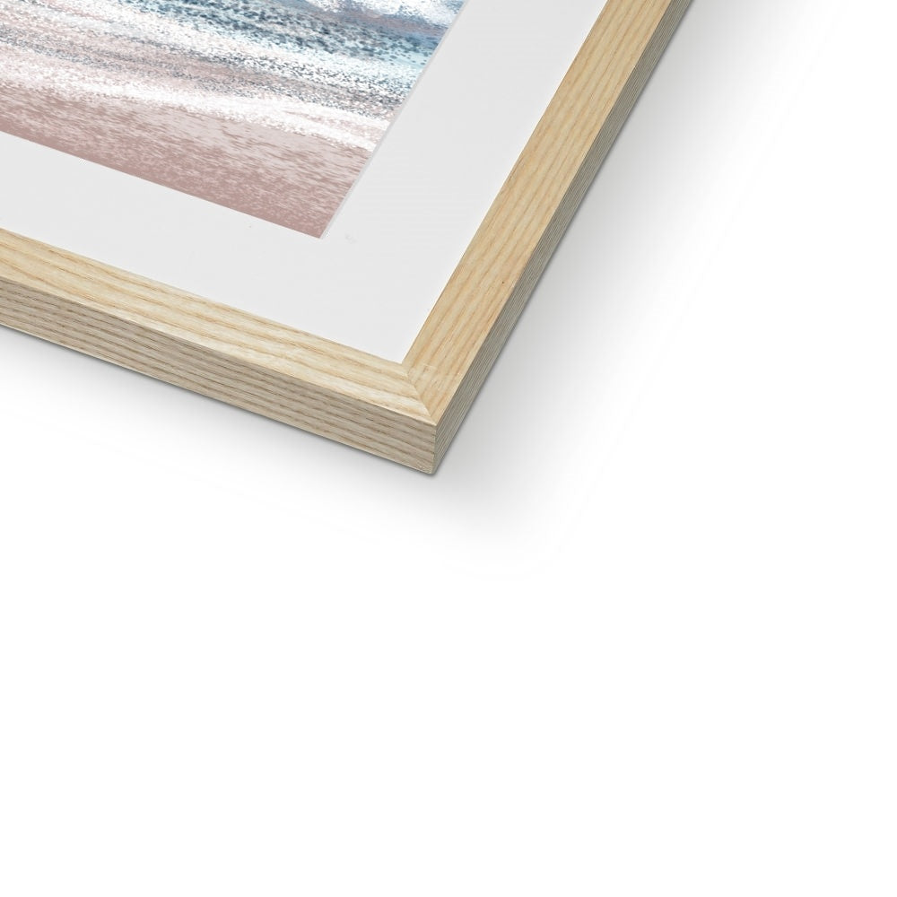 corner of Watercolour painting of horse at sunrise in the sea framed and mounted print with wood look frame