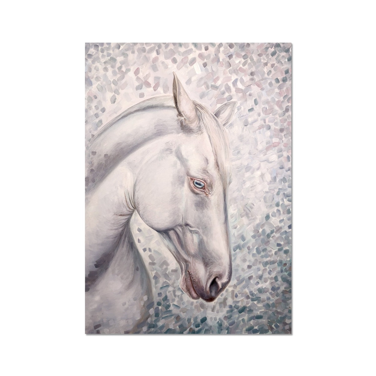 White horse head portrait oil painting print