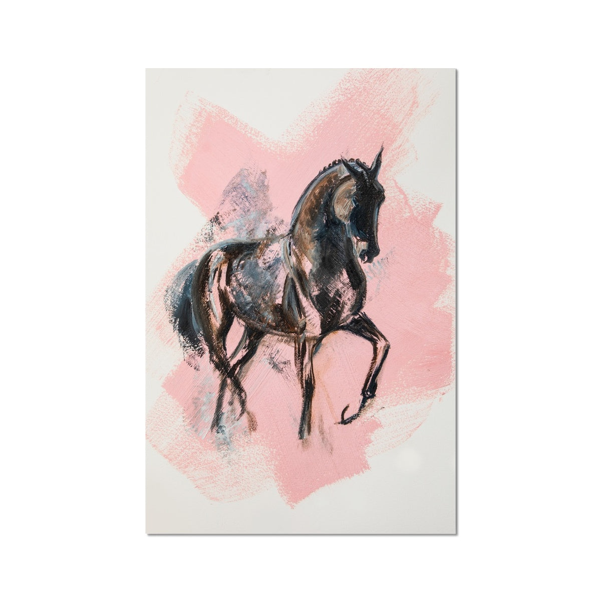 Black horse on a pink background Hahnemühle German Etching Print