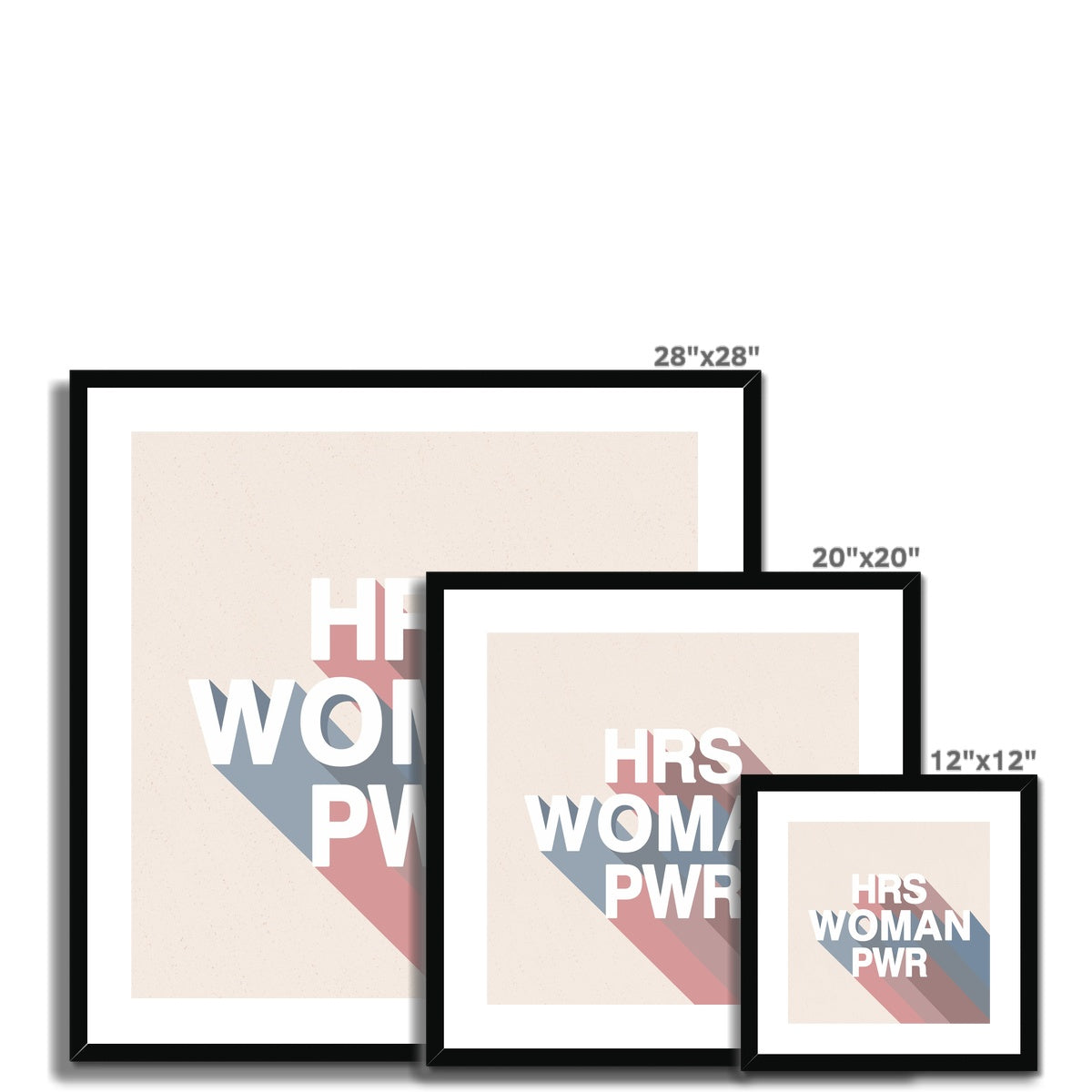 3 differernt sizes of Horse woman power pring colourful wall art with black frame